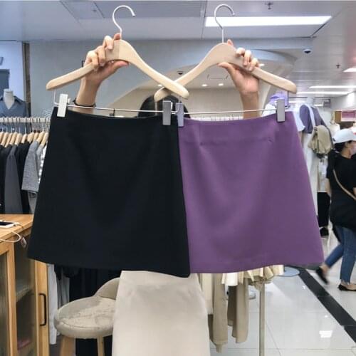 2020 High Waist Autumn and Winter Short Satin Skirts Purple/Black Slimming A-Line Zipper Mini Office Lady Skirt Real Image