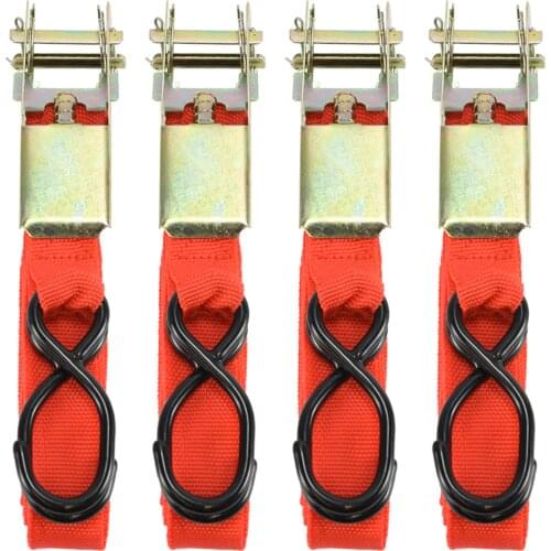 4pcs 15 inches Durable Ratchet Tie Down Cargo Straps Moving Hauling Truck Motorcycle Luggage Bag Cargo Lashing Metal Buckle