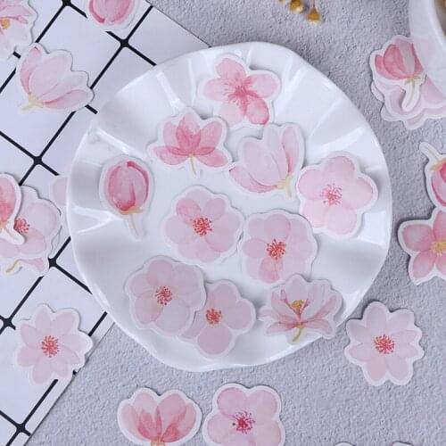45Pcs/pack Cherry Sakura Words Bullet Journal Decorative Stickers Adhesive Stickers DIY Decoration Diary Stationery Stickers
