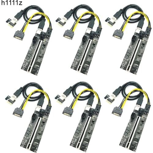 6Pcs PCIE Riser 1x to 16x Express Extension 6Pin Powered Riser Adapter Card Temperature Sensor for Bitcoin GPU Mining Video Card