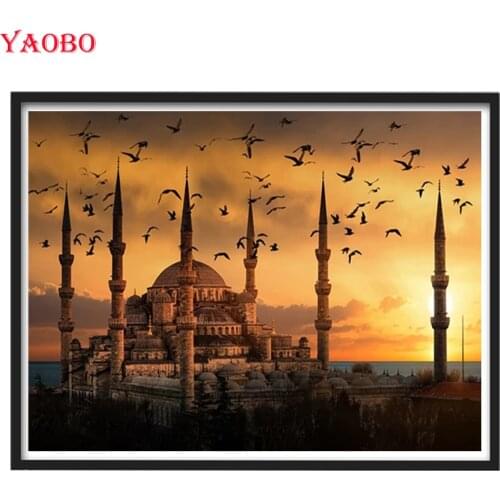 DIY Diamond Painting Blue Mosque In Istanbul Landscape Diamond Embroidery 5d Mosaic Diamond Cross Stitch Sunset Islam Pictures