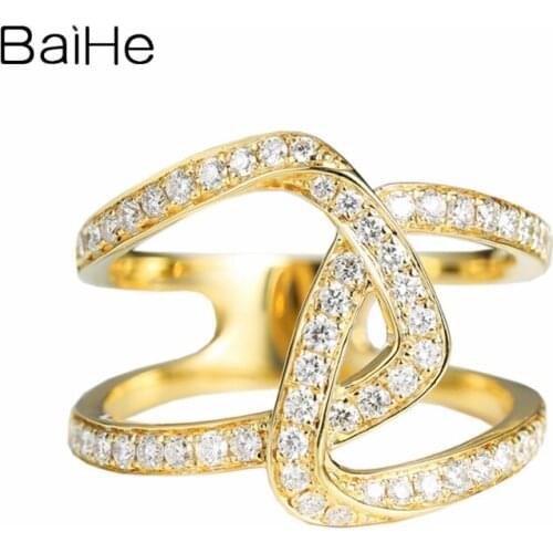 BAIHE Solid 14K Yellow Gold H/SI 0.50ct Natural Diamonds Wedding Cute/Romantic Gift Beautiful delicate atmospheric diamond Ring