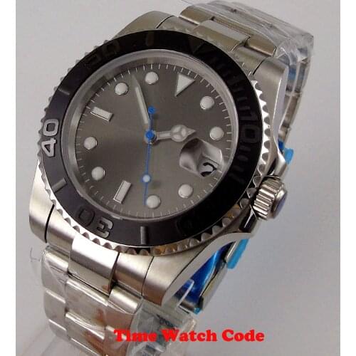 No logo 40mm Automatic Mens Wristwatch Miyota 8215 NH35 automatic movement Sterile gray dial sapphire glass ceramic bezel