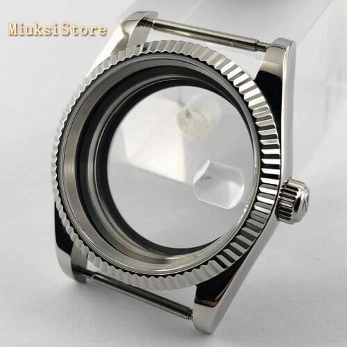 Parnis 36mm sapphire glass silver stainless steel watch case fit ETA 2836 Mingzhu DG2813 3804，miyota 8215 821A 8205 movement