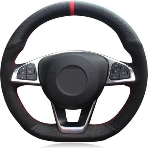 Car Steering Wheel Cover Black Genuine Leather Black Suede For Mercedes Benz C200 C250 C300 B250 B260 A200 A250 Sport CLA220
