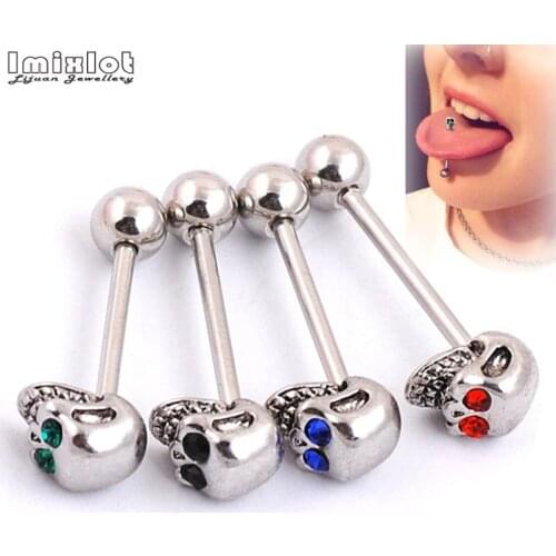 1PC 4 Colors Stainless Steel Skull Tongue Piercing Punk Style Straight Barbell Earrings Tongue Rings Body Piercing Jewelry