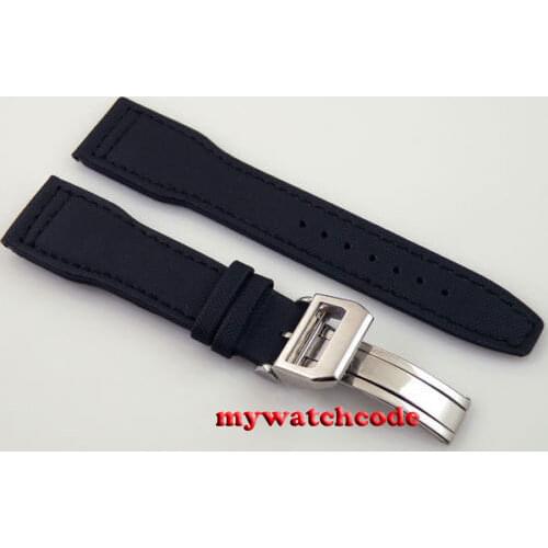 22mm black fabric Leather Strap Deployment Clasp For watch free shipping