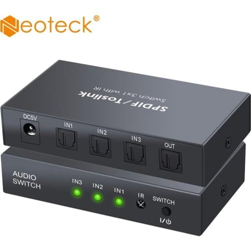 Neoteck 3x1 Digital Optical Audio Switcher SPDIF Toslink Switch Box with IR Remote Control SPDIF/Toslink Audio Switch For DVD
