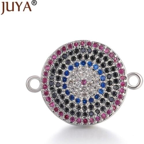 Jewelry Making Supplies Multi-color AAA Cubic Zirconia Rhinestone Round Evil Eye Charm Pendants Connectors For Jewelry Making
