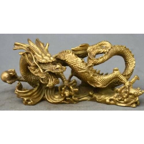 8“ Chinese FengShui Pure Copper Brass Auspicious Beast Zodiac Dragon Totem Statue