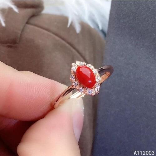 KJJEAXCMY fine jewelry 925 sterling silver inlaid natural red coral new Female ring popular Support Detection
