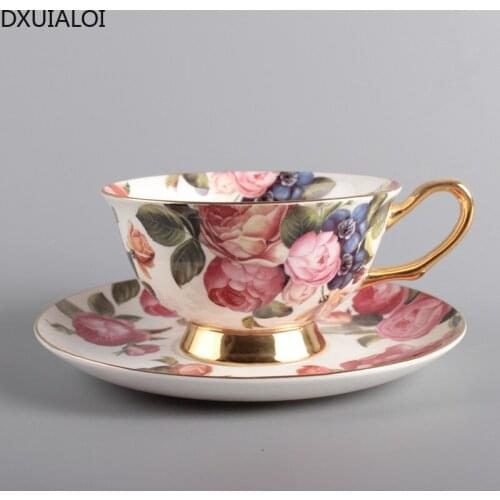 European style coffee cup and saucer English pastoral fashion afternoon tea high bone china ceramic cup tea cup 200ML DXUIALOI