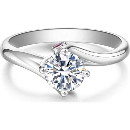14K Au585 White Gold Ring Women Wedding Anniversary Engagement Party Ring Ruby 4 Claw Round Moissanite Diamond Elegant Trendy