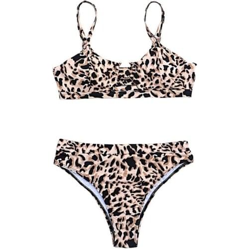 2pcs Summer Sexy Women Bikinis Set Leopard/Snake Print Padded Bra with Semicircle Ring Briefs Bikini Set Swimwear Swimsuit