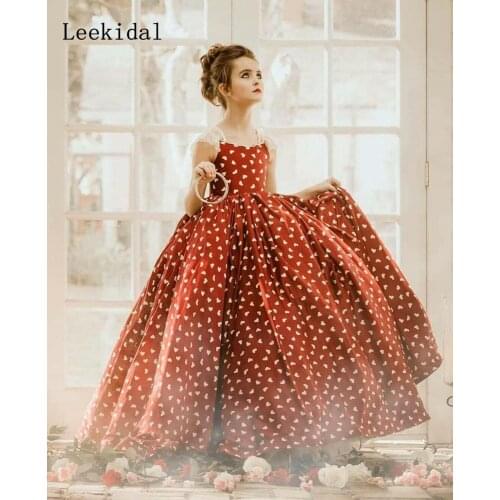 Red Pageant Gowns Spot Lace Flower Girl Dress Ruched Tulle Puffy Princess Ball Gowns Girls Birthday Celebrity Gown
