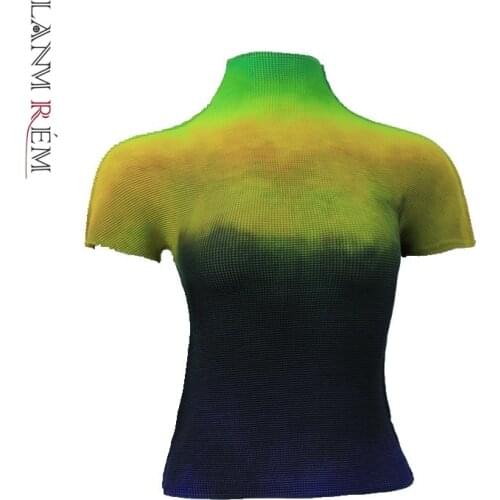 LANMREM 2021 Summer New All-match T-shirt For Famale High Quality Thin Style Elastic Fabric Short Sleeve Tops Women Causal YJ780