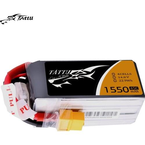 Tattu Lipo battery 4s 1550mAh Lipo 14.8V XT60 Plug 45C Max 90C RC Battery for FPV Drone Quadcopter Car Mini Drone Boat