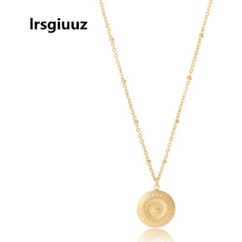 Fashion stylish Round coin shaped pendant of 14k gold jewelry real gold plated Stainless Steel choker for women festival gift