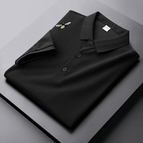 New Mercerized Cotton Mens T-shirts Luxury Short Sleeve Bee Embroidery Casual Male T-shirts Fashion Slim Fit Business Man Tee