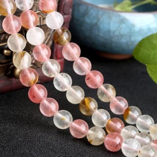 Natural Volcano Cherry Quartz Beads Gemstone Smooth Round Loose for Jewelry Making