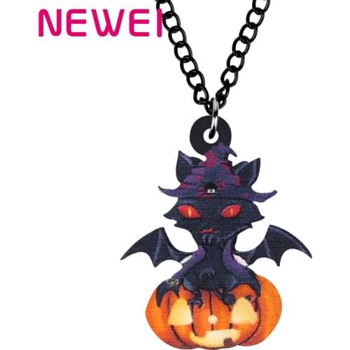 Newei Acrylic Halloween Bat Witch Pumpkin Head Necklace Cute Animal Pendant Choker Jewelry For Women Girls Fashion Charms Gift
