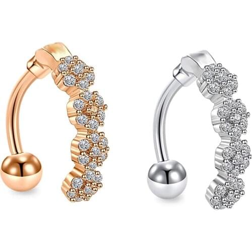 JUNLOWPY 2021 New Belly Button Navel Rings Wholesales 3 color Women Navel Belly Bar Body Piercing Set Drop Shipping Zircon