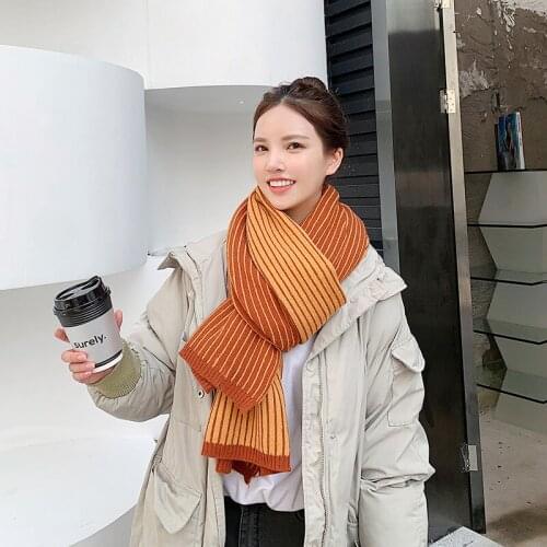 New arrival fashion temperament high quality knit comfortable warm thick double sides elegant women office lady striped scarf