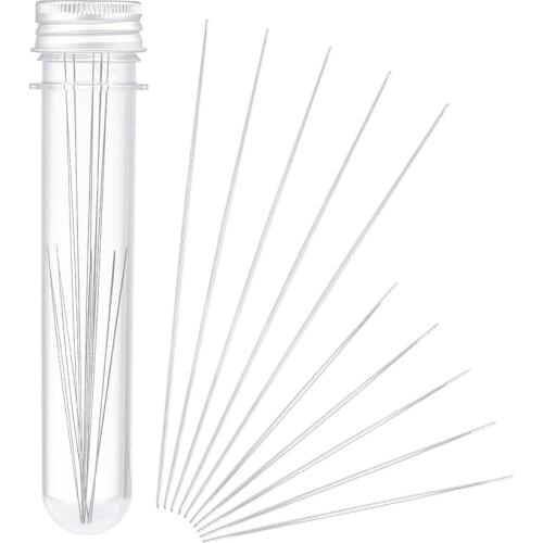 Pandahall 10pcs Iron Big Eye Beading Needle with Clear Tube Plastic Bead Containers for beads Threading String Jewelry Making