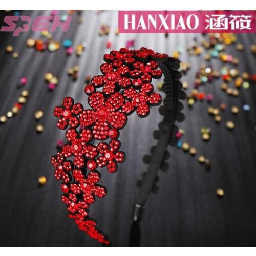 Hairband frhinestone flower headband wide-brimmed non-slip leather drill bit decoration hairpin adult hair accessories crystal