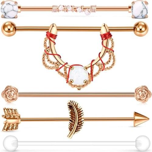 14G 5pcs Stainless Steel Industrial Barbell Earring Cartilage Body Piercing Jewelry 38mm 1&1/2 Inch Industrial Piercing Bar