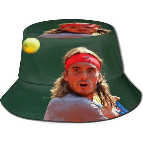 Tsitsipas Before Striking The Ball Abstract FishermanS Hat Bucket Hats Caps Sports Sport Legends Legendary Athlete Hero Tennis