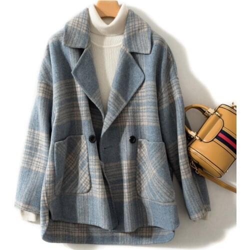 Wool 100% Coat Female Jacket 2020 Autumn Winter Jacket Women Korean Woolen Coats and Jackets Women Plaid Outwear MY3695 en s s
