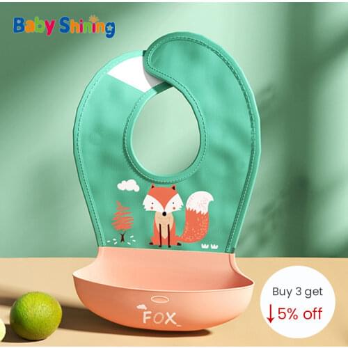 Silicone Baby Bib Feed Childrens Free Eating Waterproof Bib Food Supplement Rice Pocket Saliva Pocket Double Apron Tableware