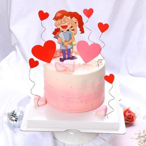 Wedding Cake Topper Boy Girl Valentines Day Wedding Decoration Heart Shaped Cake Topper Party Banquet Home Decor