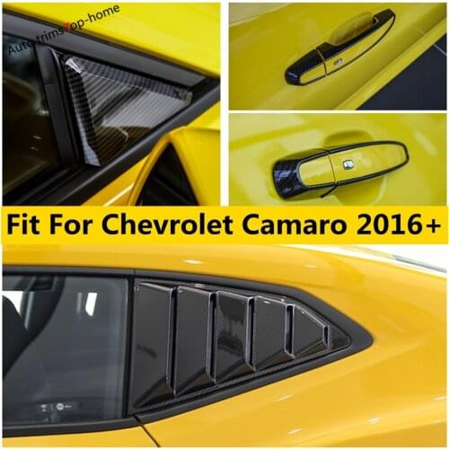Carbon Fiber Look Exterior Front A Pillar / Door Handle Cap / Window Louver Shutter Cover Trim For Chevrolet Camaro 2016 - 2020