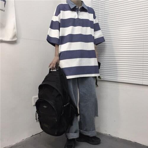 Harajuku Unisex Retro Turtleneck Wide Stripe Hip Hop Tshirt All-Match Trend Novelty Clothes Youthful Vitality Summer Streetwear