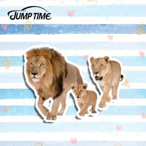 Jump Time 13cm x 9.9cm Car Stickers Family Lion Decal Funny 3D Car Styling Animal Sticker Waterproof Auto Motor Decor Graphics