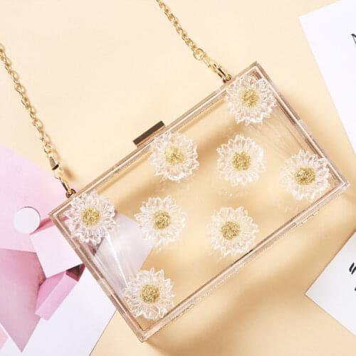 YoReAi Fashion Designer Personalized Clear Little Daisy Acrylic Clutch Bag Summer Wedding Party Transparent Chain Diagonal Bags