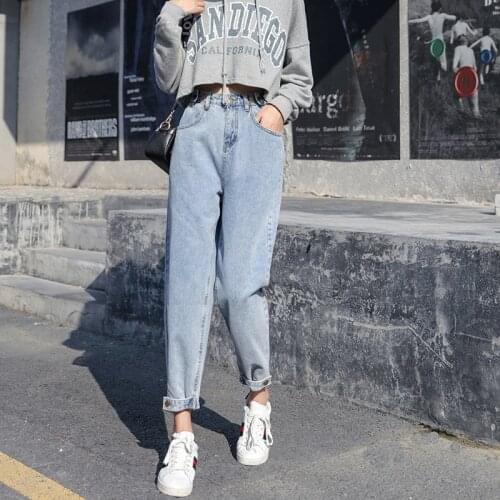 Womens Jeans Autumn 2019 New Korean Fashion Womens Feet High Waist Loose Harem Cropped Pants Straight