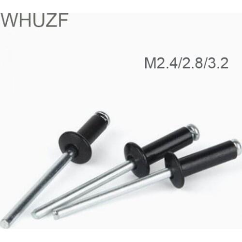100PCS M2.4 M2.8 M3.2*6/8/10/12/14/16 2.4mm 2.8mm 3.2mm Black Aluminium Blind Round Head Rivets Nail Decoration Pop Rivets