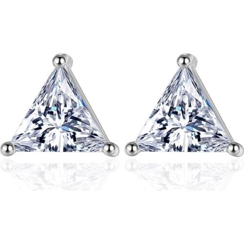 100% 925 sterling silver shiny crystal triangle design ladiesstud earrings women wholesale jewelry birthday gift drop shipping