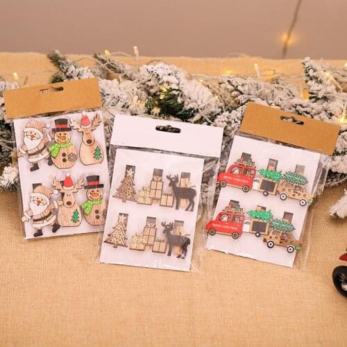 6Pcs Wooden Santa Car Snowman Elk Xmas Tree Photos Note Card Clips Party Decor Christmas Ornament navidad christmas decoration