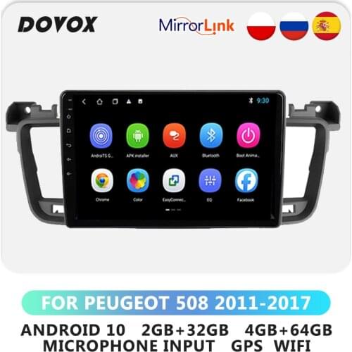 DOVOX For PEUGEOT 508 2011-2017 Android 10 Car Radio Multimedia Video Player GPS 2din Autoradio Stereo 2 Din Wifi Navigation