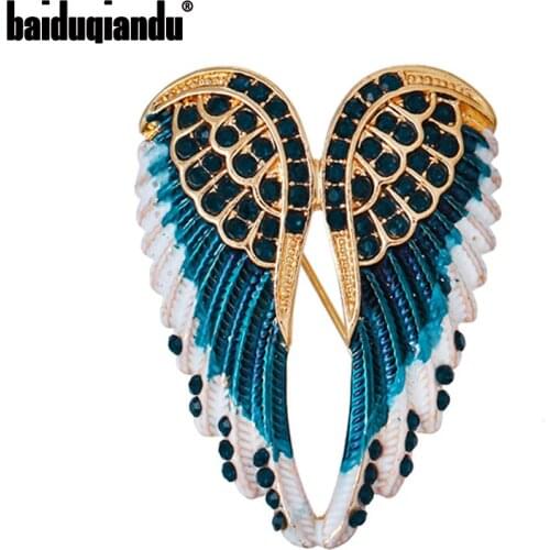 Baiduqiandu Blue Rhinestone Archangel Wings Brooches For Women Men Enamel Pins for Coat Suit Shirt Collar Decoration Clothing