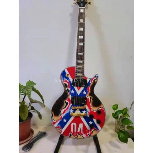 Free shipping, 6-string retro electric guitar, gold accessories, flag pattern