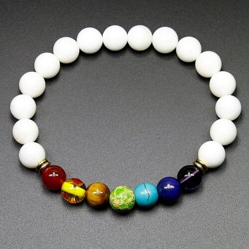 7 Chakra Bracelet Men White Tridacna Healing Balance Beads Reiki Buddha Prayer Natural Stone Yoga Bracelet For Women Handmade