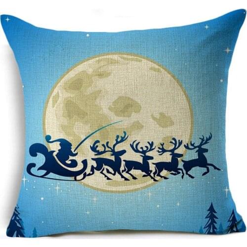 Single-sided Printing Linen Throw PillowCase Christmas Tree Blue Flower Chair Designer Decorative Cushion Cover Vintage for Sofa