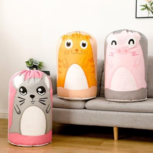 Cylindrical Tiger Pig Mouse Cartoon Drawtring Quilt Big Storage Bag for Clothes Pillows Blanket Reuseable Toy Packing Bag