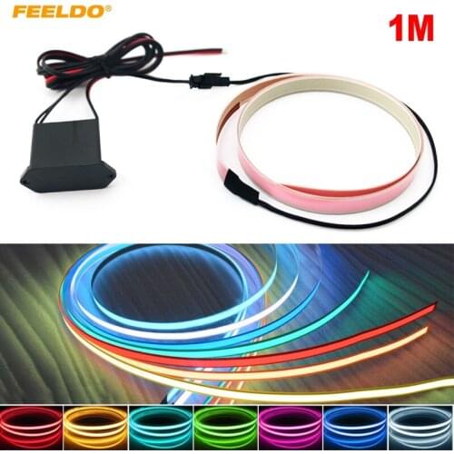 FEELDO 100CM*14MM Electroluminescent Tape EL Wire Cold Light Strip Car Ambient Light DC 12V 10 Colors #FD-4468