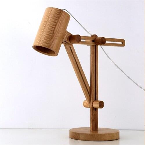 European Retro Wooden Table Lamp E26 120v Led Desk Lighting Fixture With Adjustable Funnel Shade For Kids lamparas de mesa